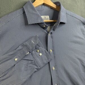 Emanuel Berg Shirt Men's Size XXL 18 Blue White Micro Geometric Cotton Blend